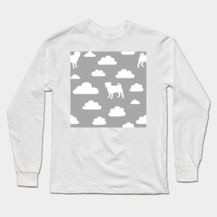 Flying Pugs Clouds Pattern Grey Long Sleeve T-Shirt